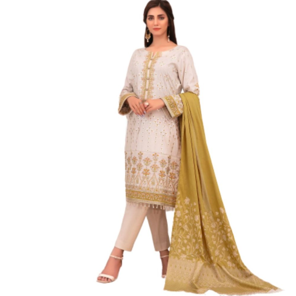 Large Pakistani Fancy Embroidered Jacquard Cotton Broshia Banarsi Shalwar Kameez